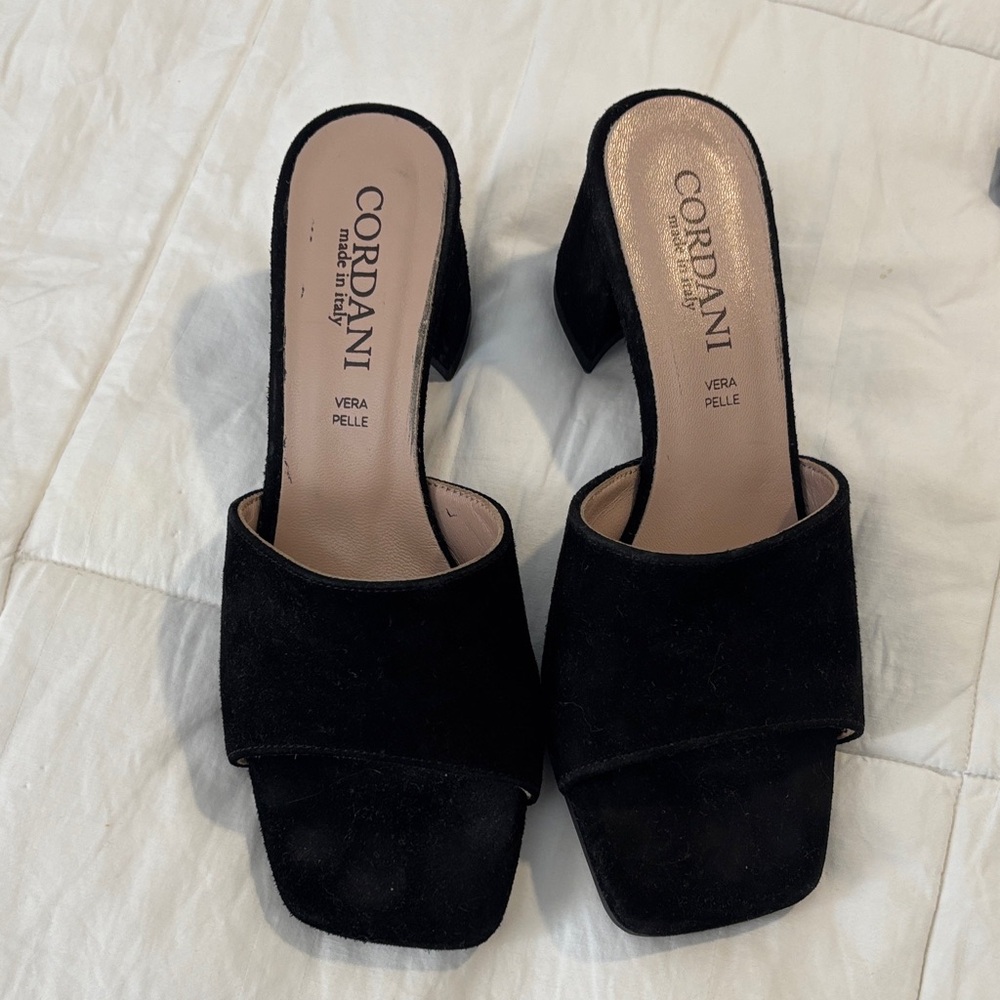 Cordani suede black slide sandal.  Size 38. NWT